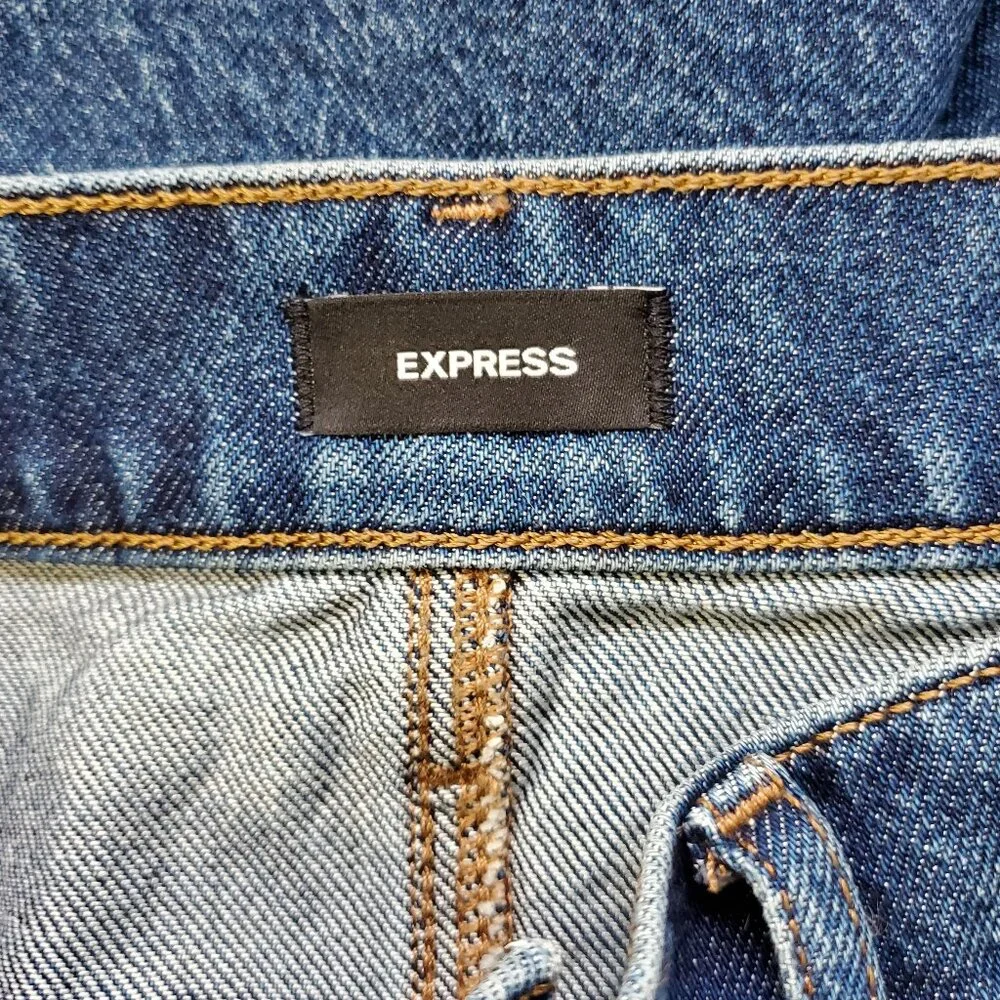 Express Super High Waisted Flare Hem Front Slit Denim Midi Skirt 8 - Picture 4 of 10